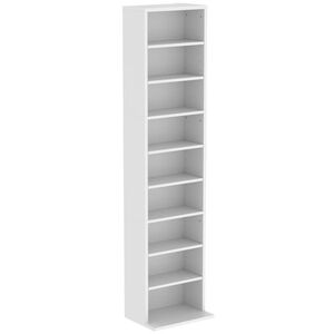 Imagine HOMCOM Suport CD-/DVD, 9 nivele, raft îngust cu 6 polițe reglabile, pentru 260 CD-uri, Alb | Aosom Romania