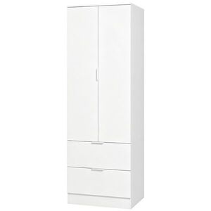 Imagine HOMCOM Dulap Dormitor cu 2 Sertare, 2 Uși cu Închidere Silențioasă și Bară de Suspendare, 60 x 47 x 180 cm, Alb | Aosom Romania