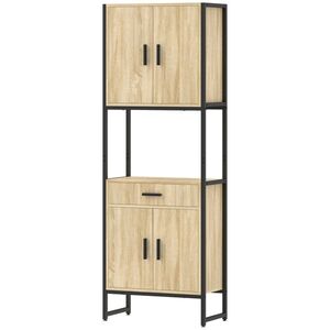 Imagine HOMCOM Bufet Înalt Bucătărie, Dulap de Bucătărie, 4 Uși cu Închidere Silențioasă, Sertar, Blat, 60x30x170cm, Lemn Natural | Aosom Romania