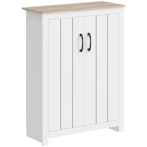 Imagine HOMCOM Dulap pentru pantofi 4 niveluri 12 perechi Dulap pentru pantofi 2 uși și rafturi reglabile 80x32, 8x105cm Stejar și Alb | Aosom Romania