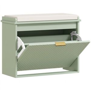 Imagine HOMCOM Bancă pentru încălțăminte cu perniță tapițată și sertar rabatabil pentru hol, dormitor, 62 x 26 x 47, 5 cm, verde | Aosom Romania