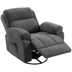 Imagine HOMCOM Fotoliu relax TV rotativ 360° fotoliu de masaj cu încălzire, masaj, aspect chenille, gri închis | Aosom Romania