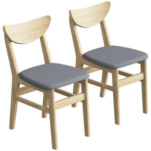 Imagine HOMCOM Set de 2 Scaune pentru Sala de Mese, Scaune pentru Bucătărie, Șezuturi Tapițate din In, Spătar Curbat, Gri și Lemn Natural | Aosom Romania