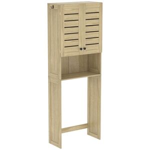 Imagine HOMCOM Corp deasupra WC-ului pentru toaletă/mașină de spălat cu dulap cu uși duble, uși cu jaluzea, 67x31, 5x190 cm, stejar | Aosom Romania