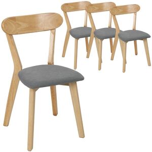 Imagine HOMCOM Set de 4 scaune de sufragerie, scaune de bucătărie, șezut căptușit cu țesătură cu aspect de in, spătar curbat, gri și lemn natural | Aosom Romania