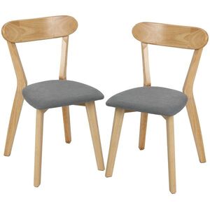 Imagine HOMCOM Set de 2 scaune de dining, scaune pentru bucătărie, șezut tapițat aspect in, spătar curbat, gri și lemn natural | Aosom Romania
