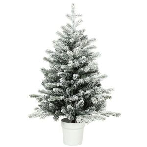 Imagine HOMCOM Mini brad de Crăciun 90 cm cu 296 vârfuri, efect zăpadă, ghiveci, mini-brad de masă pentru acasă și birou, Alb | Aosom Romania