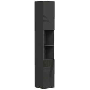 Imagine kleankin Corp coloană pentru baie 2 dulapuri cu polițe reglabile + 2 nișe 30 x 30 x 181, 5 cm negru | Aosom Romania