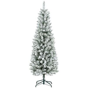Imagine HOMCOM Pom de Crăciun Artificial Acoperit cu Zăpadă, Pom de Crăciun Îngust cu Bază Pliabilă, Ø65x180 cm, Verde | Aosom Romania