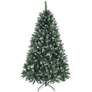 Imagine HOMCOM Brad de Crăciun Înzăpezit Înalt 180 cm cu 910 Ramuri, Brad Artificial de Interior cu Conuri Decorative, Bază Metalică Pliabilă, Verde | Aosom Romania