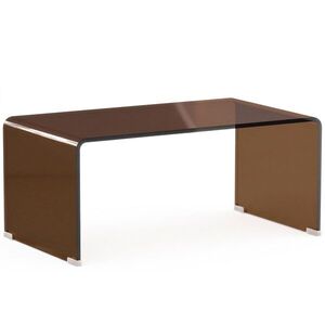 Imagine HOMCOM Masă de cafea din sticlă, masă de living dreptunghiulară cu design modern cu margini rotunjite sigure, maro transparent | Aosom Romania