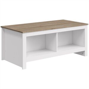 Imagine HOMCOM Masă de cafea dreptunghiulară, masă de salon modernă cu 4 compartimente deschise, 110 x 55 x 45, 5 cm, stejar și alb | Aosom Romania