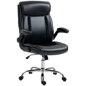 Imagine HOMCOM Scaun de birou ergonomic cu brațe rabatabile, scaun din PU, înălțime reglabilă, funcție de balans, negru | Aosom Romania
