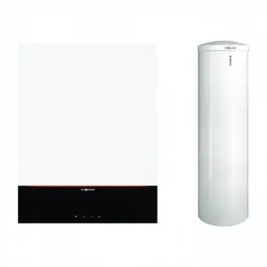 Imagine Pachet centrala termica cu afisaj digital color 7"" Viessmann Vitodens 200-W 25 kW cu boiler bivalent Vitocell 300 litri, kit de evacuare inclus