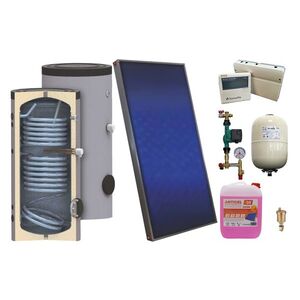 Imagine Pachet sistem solar presurizat, panou solar plan Sunsystem PК SL FP 2.0, Boiler cu 2 serpentine SON 150 l, controller, vas expansiune, grup pompare, aerisitor 1/2, antigel