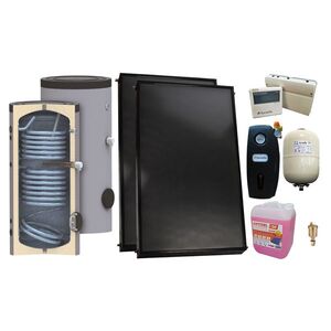 Imagine Pachet premium sistem solar presurizat, 2 x Panou solar plan Fornello 2.0 m² SPFP, Boiler cu 2 serpentine SON 150 l, grup pompare, controller, vas expansiune, antigel, aerisitor 1/2