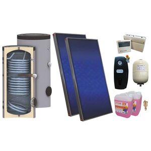 Imagine Pachet sistem solar presurizat, 2 x Panou Sunsystem PК SL FP 2.0, Boiler cu 2 serpentine SON 150 l, Controller, Vas expansiune, Grup pompare, Aerisitor, Antigel