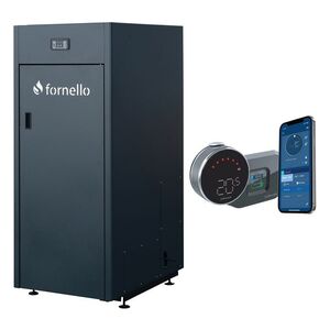 Imagine Pachet control de la distanta, Centrala pe peleti Fornello King Plus 35 KW, termostat, pompa de circulatie, vas de expansiune, supapa de siguranta, automatizare, rezervor pentru peleti 145 kg, creuzet din fonta, tiraj fortat