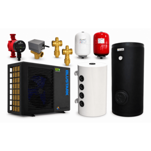 Imagine Pachet pompa de caldura Fornello BLUSTARK monobloc, aer-apa, ecologica R290, 6 kW, Qsense 6, Boiler Fornello Sol 200 litri 2S, Puffer 80 litri, pompa circulatie Grundfos Alpha, Vana deviatoare 3 cai, Valve anti-inghet si Vase expansiune