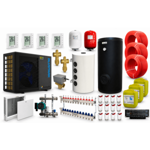 Imagine Pachet incalzire prin pardoseala 120 mp, cu pompa de caldura Fornello BLUSTARK R290, 8.3 kW, Automatizare, Teava, Distribuitor, Grup amestec, Boiler 200 litri 2S, Puffer 100 litri, Vana deviatoare 3 cai, Valve anti-inghet si Vase expansiune