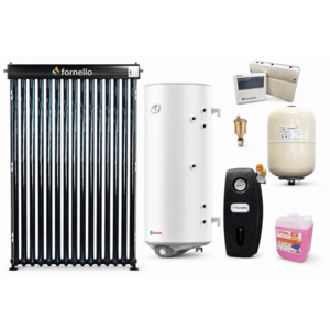 Imagine Pachet premium sistem solar presurizat, panou Fornello 15 Tuburi Heat Pipe, Boiler cu 2 serpentine Eldom GREEN LINE 120 litri, controller, vas expansiune, grup pompare, aerisitor, antigel