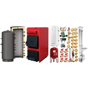 Imagine Pachet centrala pe combustibil solid Fornello T-PRO 30 kW, cos inox, puffer, boiler, vas expansiune, fitinguri si accesorii de baza