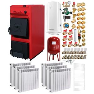 Imagine Pachet centrala pe combustibil solid Fornello T-PRO 35 kW, calorifere aluminiu, boiler, vas expansiune, fitinguri si accesorii de baza