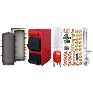 Imagine Pachet centrala pe combustibil solid Fornello T-PRO 35 kW, cos inox, puffer, boiler, vas expansiune, fitinguri si accesorii de baza