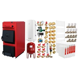 Imagine Pachet centrala pe combustibil solid Fornello T-PRO 40 kW, radiatoare otel, boiler, vas expansiune, fitinguri si accesorii de baza