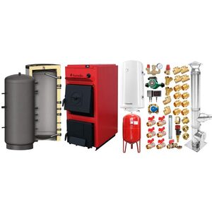 Imagine Pachet centrala pe combustibil solid Fornello T-PRO 40 kW, cos inox, puffer, boiler, vas expansiune, fitinguri si accesorii de baza