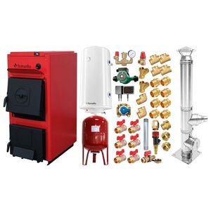 Imagine Pachet centrala pe combustibil solid Fornello T-PRO 50 kW, boiler, cos inox, boiler, vas expansiune, fitinguri si accesorii de baza