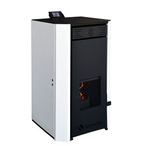 Imagine Termosemineu pe peleti Fornello EVA 30 KW, pompa circulatie, vas expansiune, WI-FI, buncar, tiraj fortat, recomandat pentru 200 mp, Alb