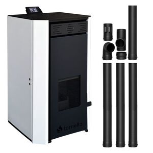 Imagine Pachet Termosemineu pe peleti Fornello EVA 30 KW, pompa circulatie, vas expansiune, Grup siguranta, WI-FI, buncar, tiraj fortat, kit evacuare 3.5 ml, Clasa A++, recomandat pentru 200 mp, Alb
