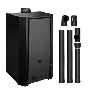 Imagine Pachet Centrala pe peleti Fornello EVA B Black 30 KW, pompa circulatie, vas expansiune, Grup siguranta, WI-FI, buncar, tiraj fortat, kit evacuare 2.5 ml, Clasa A++, recomandat pentru 200 mp, Negru