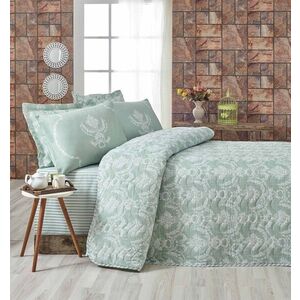 Imagine Set cuvertura de pat dubla matlasata, Eponj Home, Pure Water Green, 3 piese, 65% bumbac, 35% poliester, verde/alb