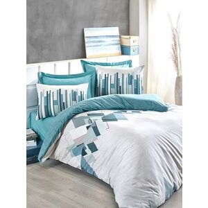 Imagine Lenjerie de pat pentru o persoana Single XXL (DE), L'essentiel Maison, Nesto, Bumbac Ranforce, Petrol Green / White