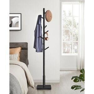 Imagine Cuier cu 8 agatatori Tree, Vasagle, 30x30x175 cm, lemn de arbore de cauciuc/MDF, negru