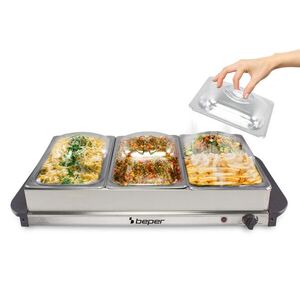 Imagine Incalzitor de servire bufet Beper, 300W, 63x37x14 cm, inox/plastic, argintiu