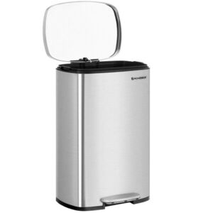Imagine Cos de gunoi cu pedala 50 L, Songmics, inchidere soft close, capac cu balamale, igienic, etans, 43.2x37.1x63.2 cm, otel, argintiu