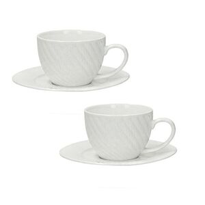 Imagine Set 2 cesti cu farfurie pentru cafea, Optical, Brandani, D12.5x5.5 cm, portelan New Bone China