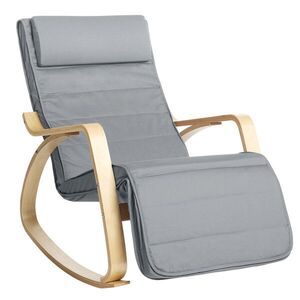 Imagine Scaun balansoar reglabil in 5 pozitii, Songmics, 67x121.5x84 cm, max 150 kg, lemn de mesteacan/bumbac, gri deschis/natural