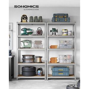 Imagine Set 2 rafturi modulare pentru depozitare, Songmics, max 600 kg, 100x50x200 cm, MDF/otel, argintiu
