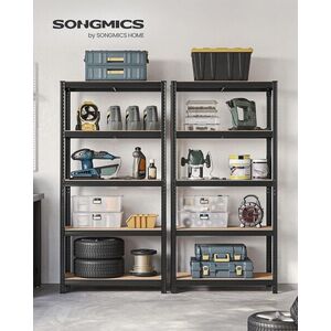 Imagine Set 2 rafturi modulare pentru depozitare, Songmics Heavy-Duty, max 875 kg, 90x40x180 cm, MDF/otel, negru