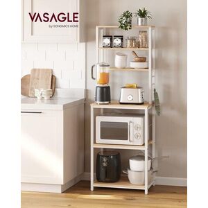 Imagine Dulap de bucatarie, Vasagle, 60x40x167 cm, PAL/otel, alb/natural
