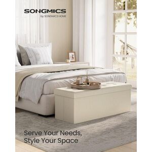 Imagine Bancheta cu spatiu depozitare, Mazie, Songmics, 110x38x38 cm, MDF/imitatie in, crem