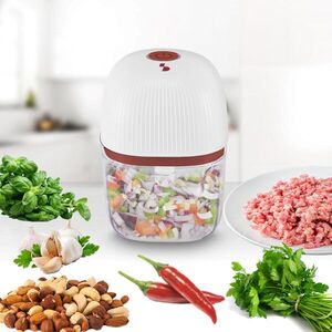 Imagine Mini tocator electric Beper, 8.8x12.8 cm, inox/ABS, alb/rosu