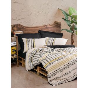 Imagine Lenjerie de pat pentru o persoana, L'essentiel Maison, Elvira, Bumbac Ranforce, Negru / Alb / Auriu