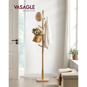 Imagine Cuier cu 8 agatatori Tree, Vasagle, 30x30x175 cm, lemn de arbore de cauciuc/MDF, natural