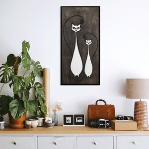 Imagine Decoratiune de perete, Cat Family, 29 x 59 cm, Alb/Negru