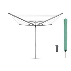 Imagine Uscator de rufe rotativ cu 4 brate + cu suport fixare pamant, Brabantia, Essential Metallic, 40 m capacitate de uscare, otel, gri